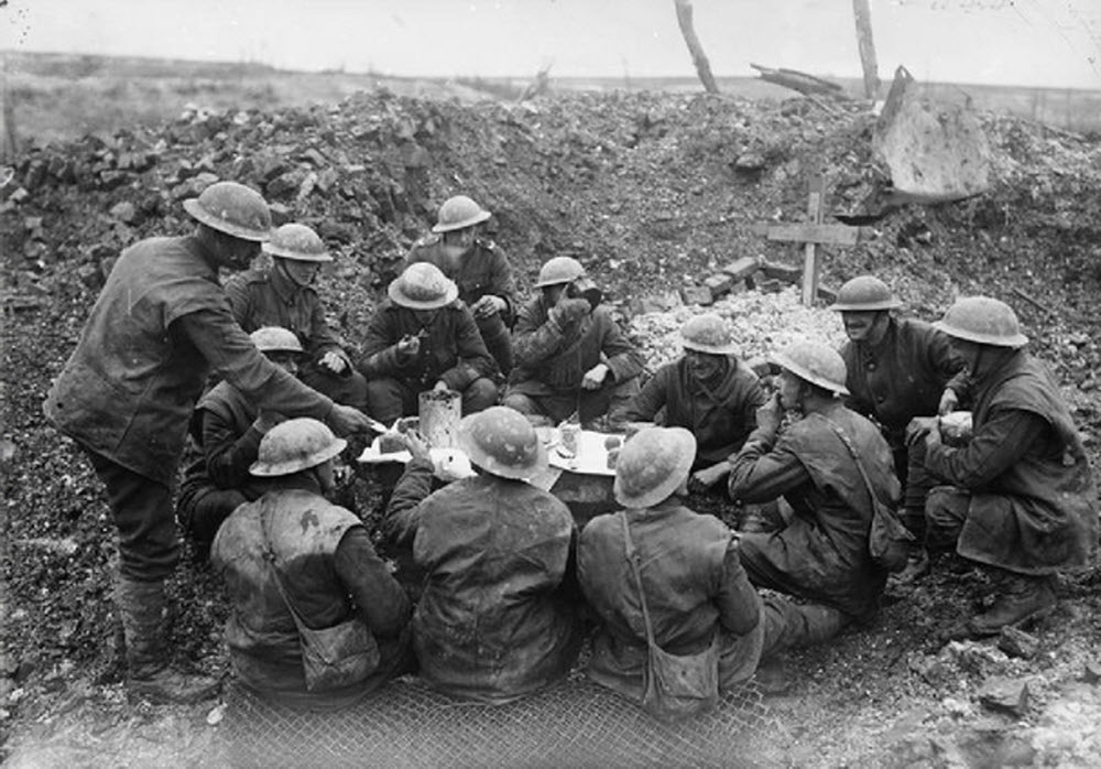 British troops celebrate Christmas Day in the Somme, 1916