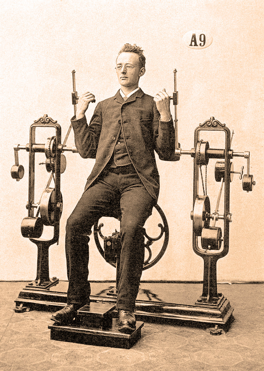 A bicep curl machine from the Victorian Era