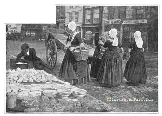 Dutch Housewives Buying from a Street Vendor