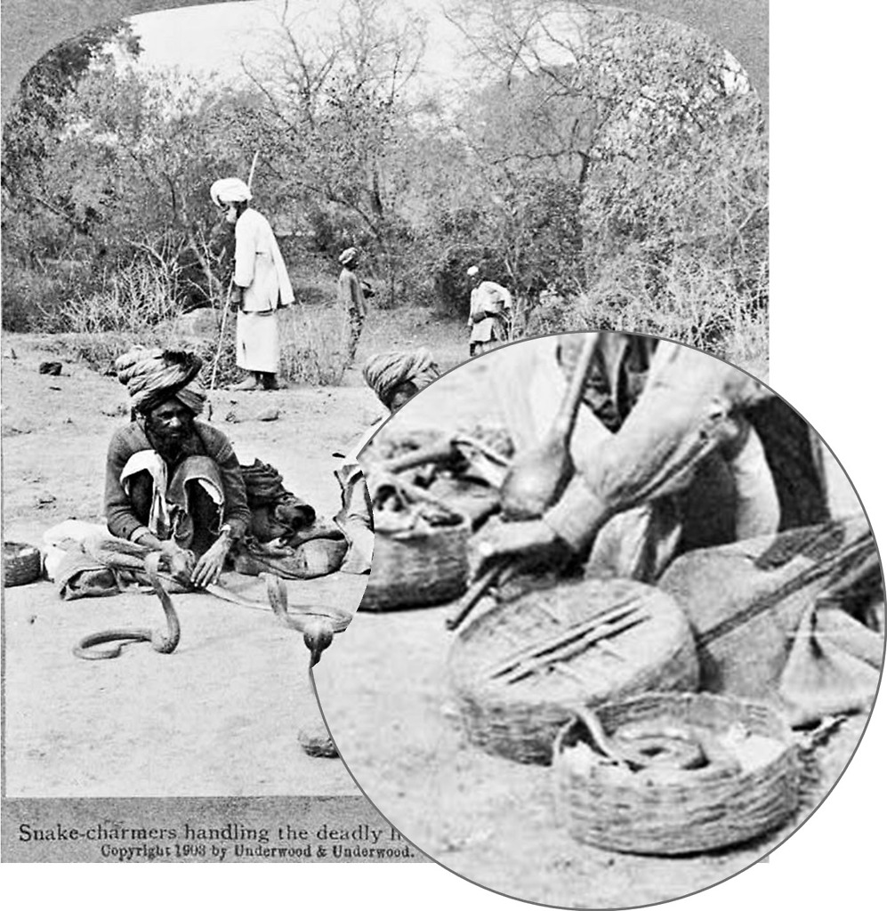 Detail Showing the Baskets Holding the Snakes as Well as the Snake Charmer's Flute
