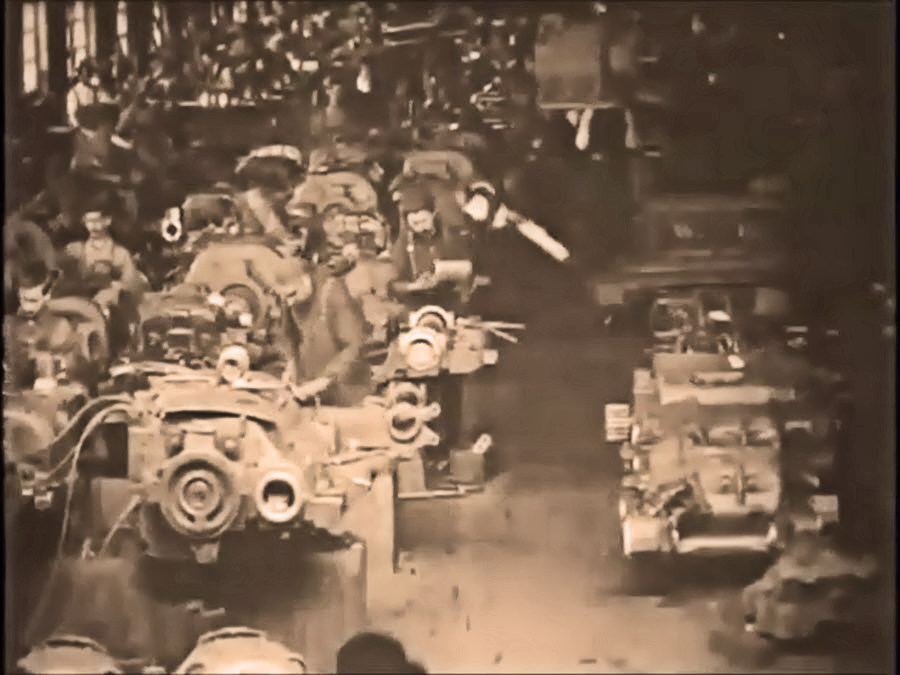 Workers on an assembly line.