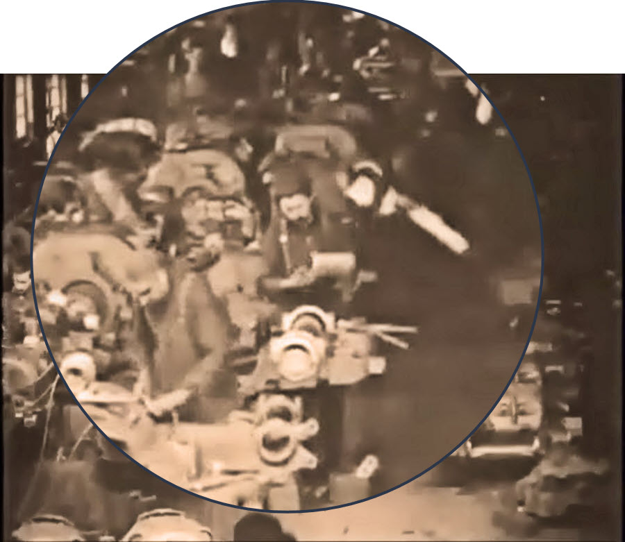 magnified view of the workers